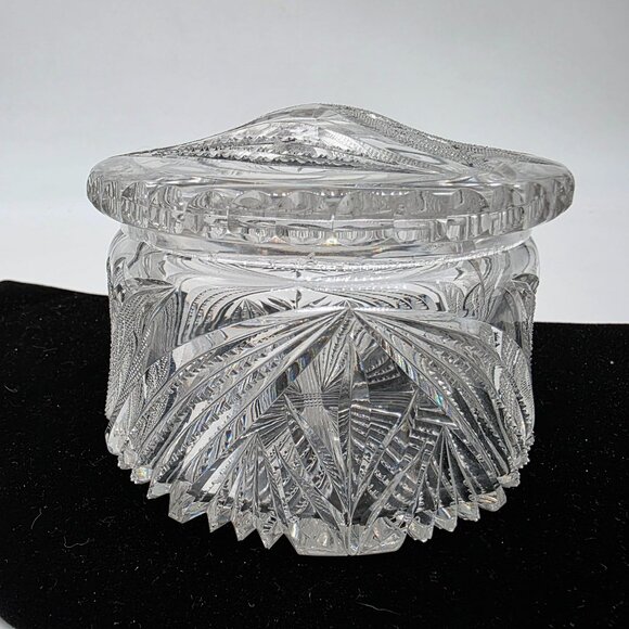 Vintage Clear Cut Glass Candy Jar With Lid Tulip 3" High 4.25" Diameter - Picture 5 of 14